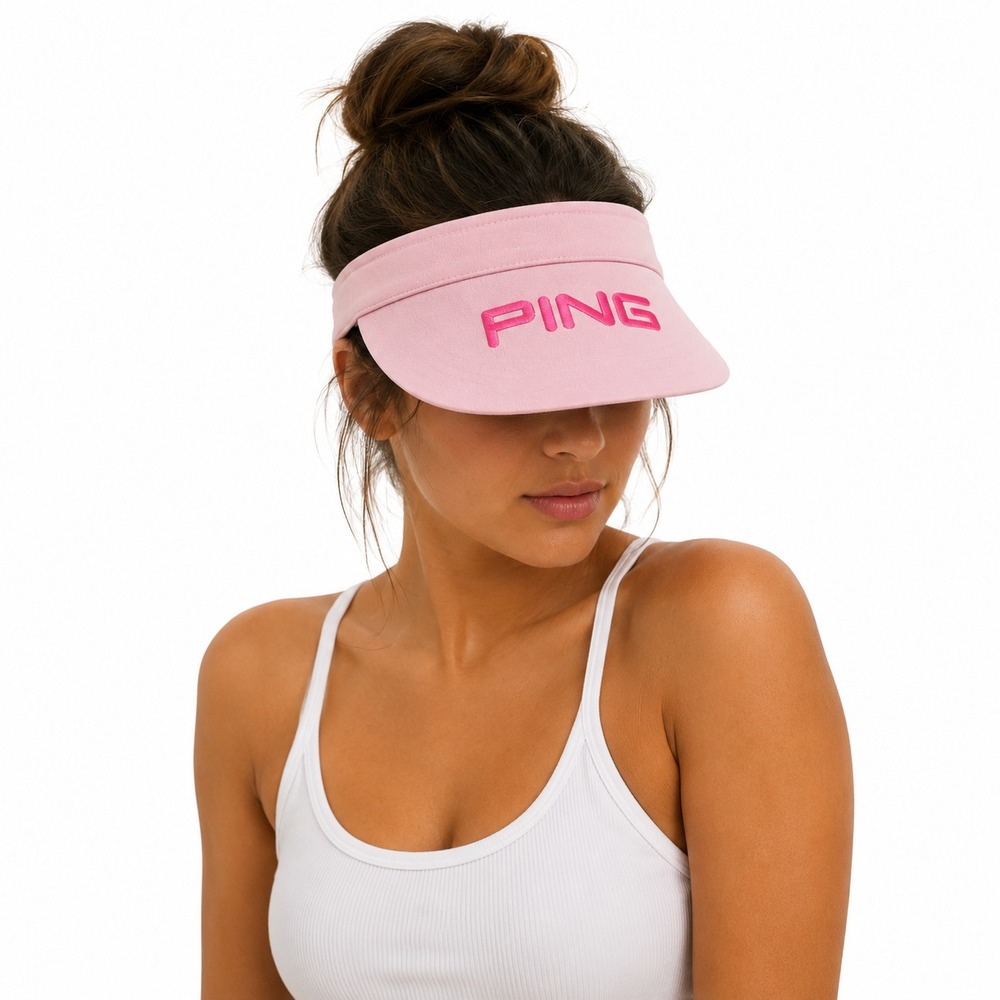 Vtg PING USA Made Visor Golf Hat Womens Light Pink Embroidered Logo Sporty Chic